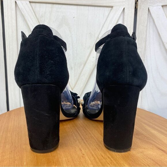 Marc Fisher King Pearl Ruffle Block Heel Suede Sandal Black 8.5 - Picture 8 of 13